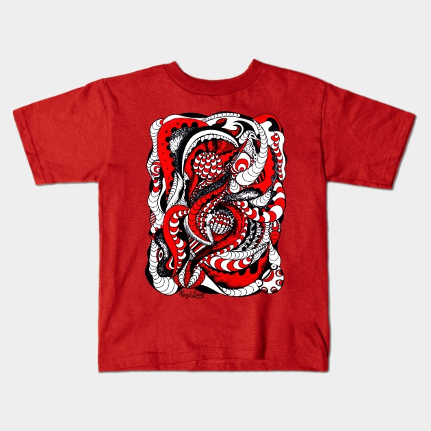 Red Wave Of Thoughts Kids T-Shirt by kenallouis